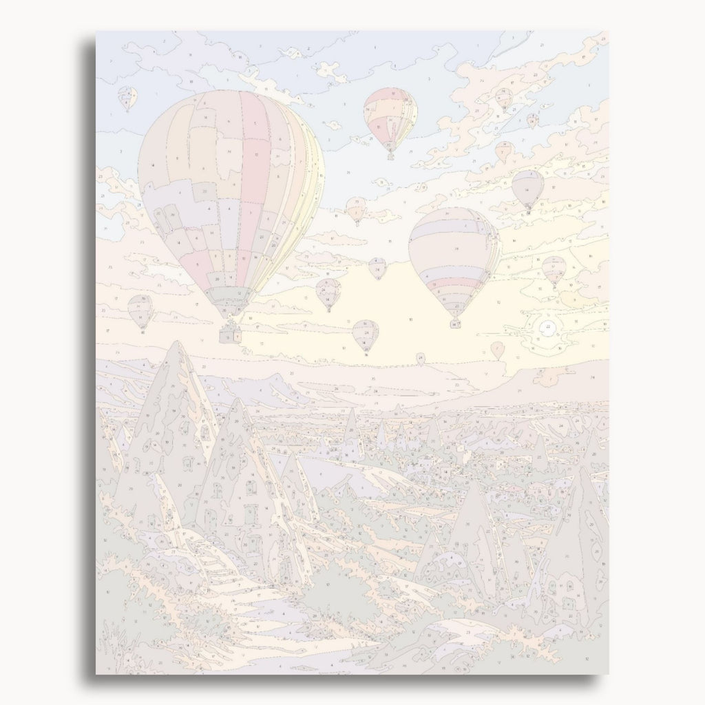 Numbered canvas preview for the Balloon Valley paint by numbers kit