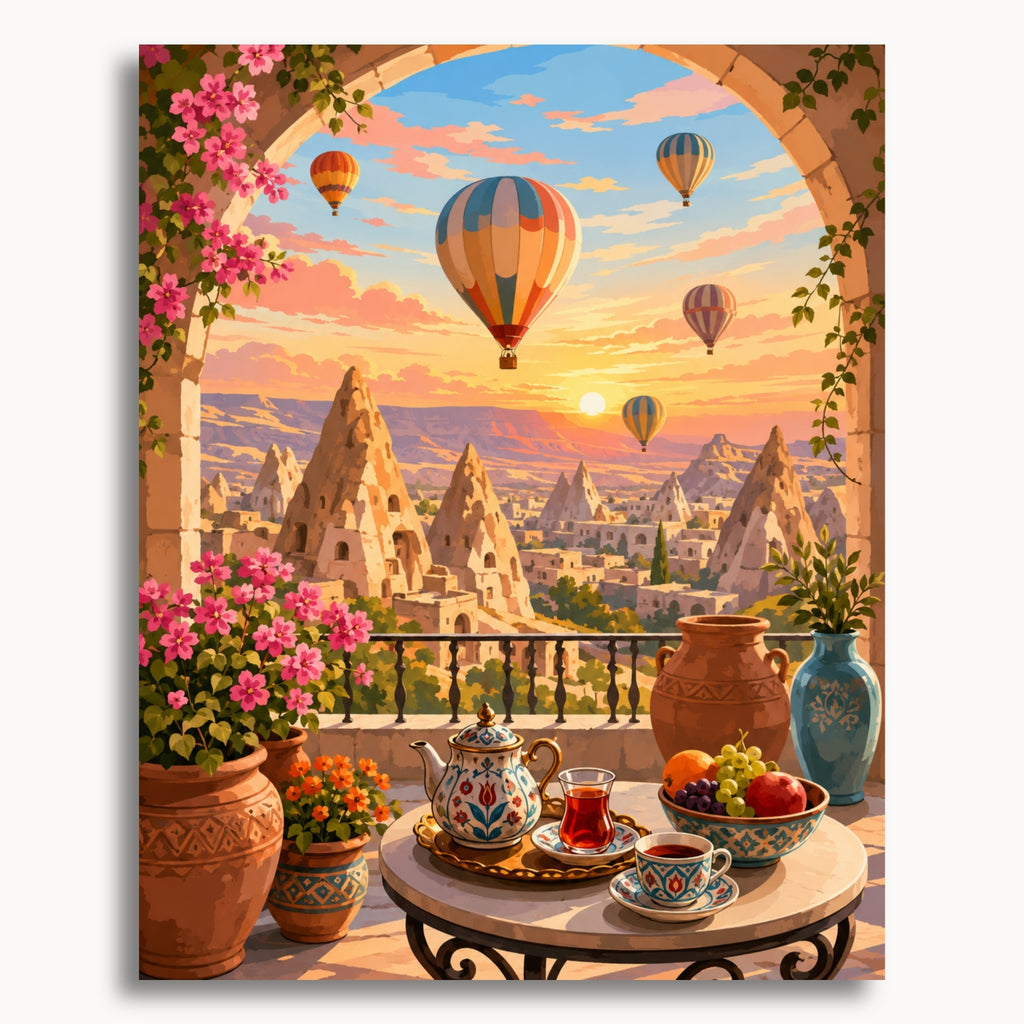 Cappadocia Sunrise paint by numbers artwork on canvas