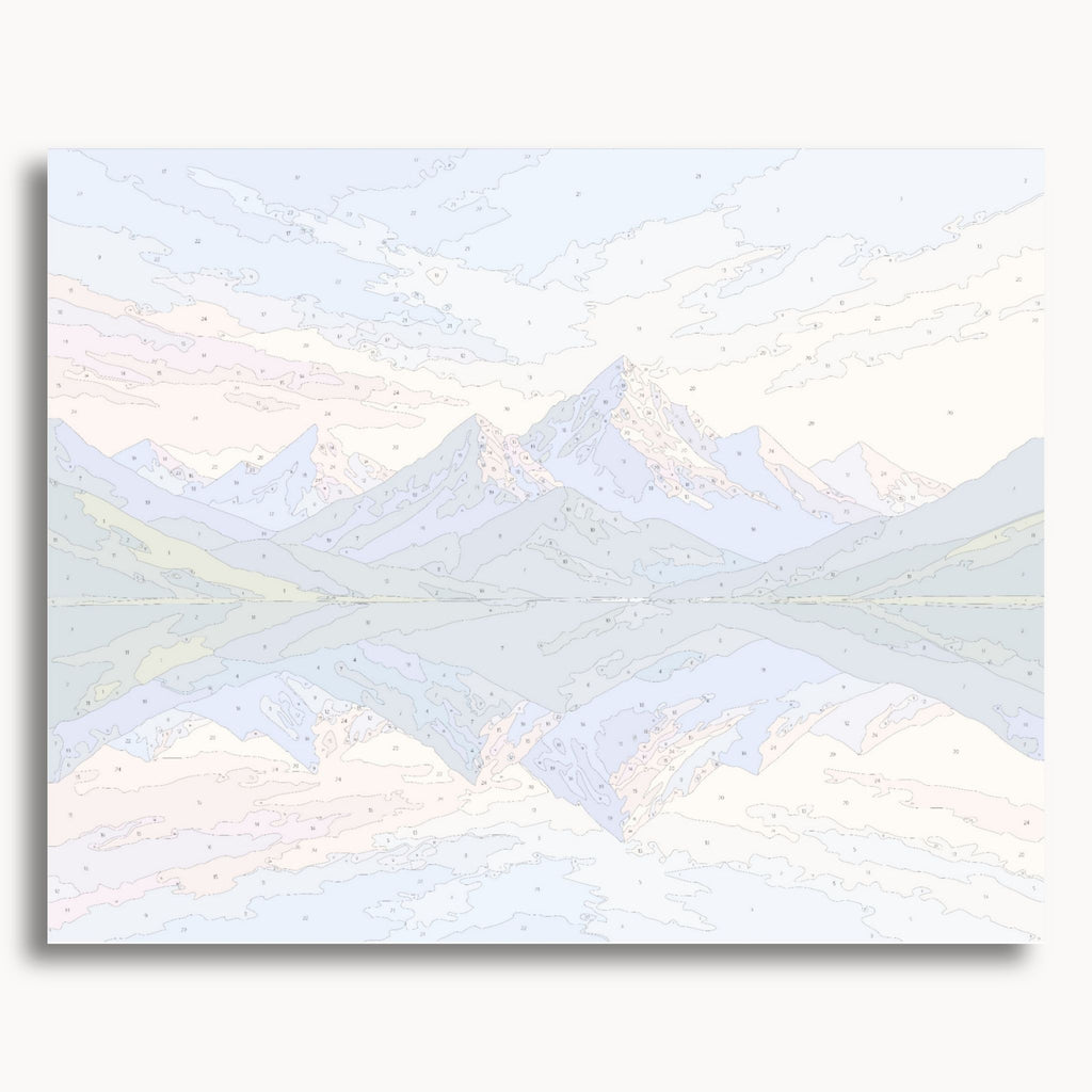 Numbered canvas preview for the Mountain Reflection paint by numbers kit