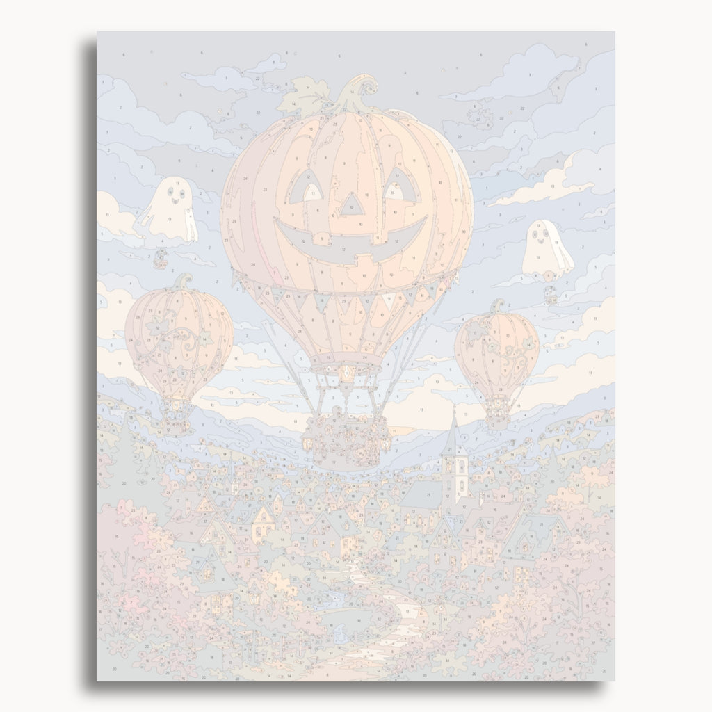 Numbered canvas preview for the Pumpkin Balloon Festival paint by numbers kit