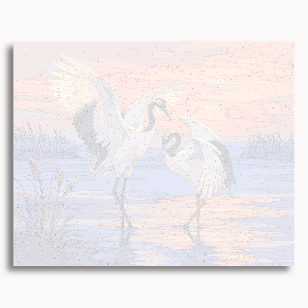 Numbered canvas preview for the Dancing Cranes paint by numbers kit