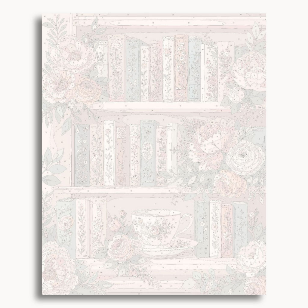 Numbered canvas preview for the Floral Bookshelf paint by numbers kit
