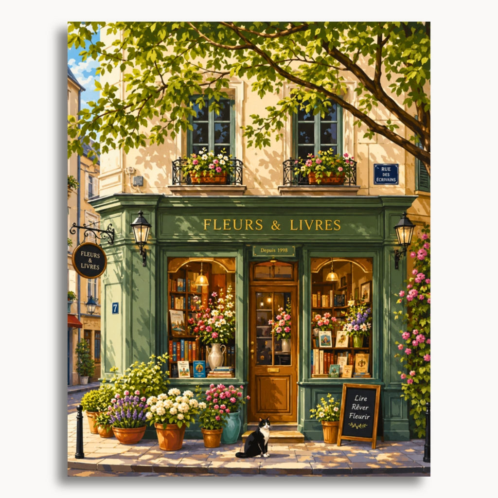 Bookshop Cat paint by numbers artwork on canvas