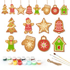 Set of Christmas-themed ceramic decorations with paint cans and brushes on a white background