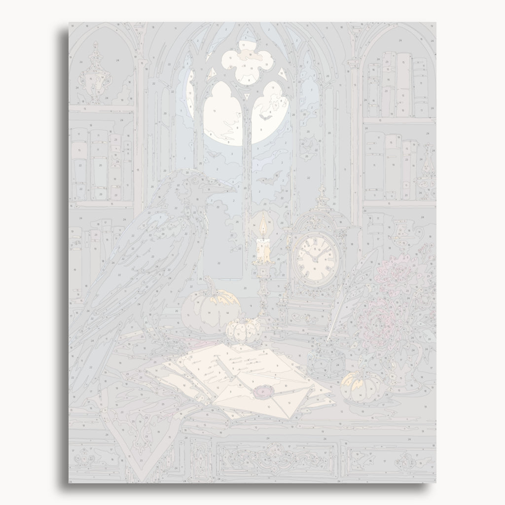 Numbered canvas preview for the Raven's Study paint by numbers kit