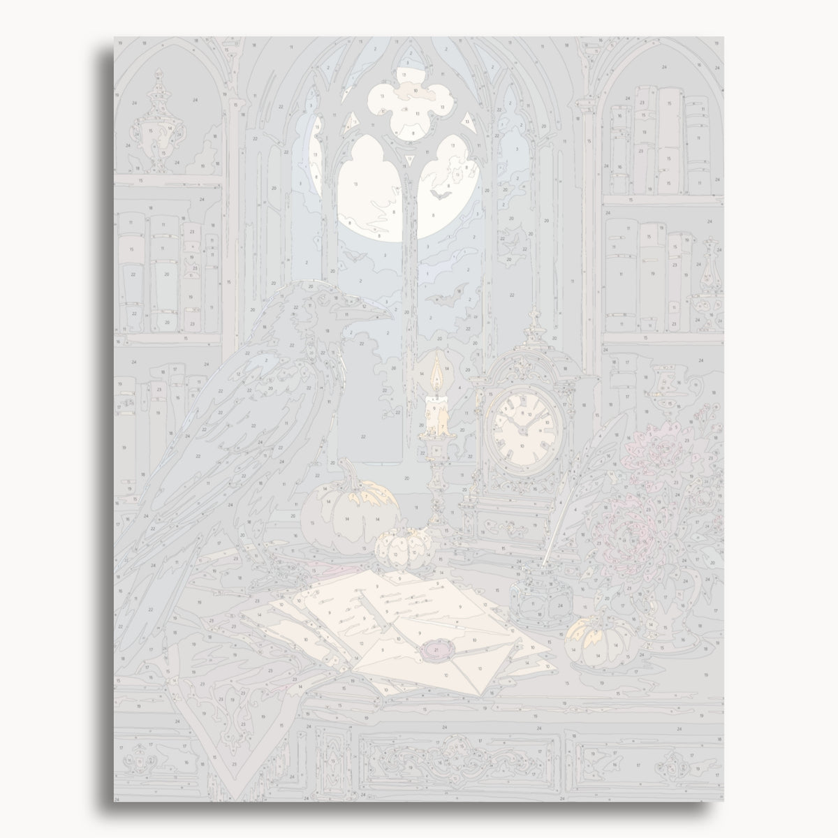 Numbered canvas preview for the Raven's Study paint by numbers kit