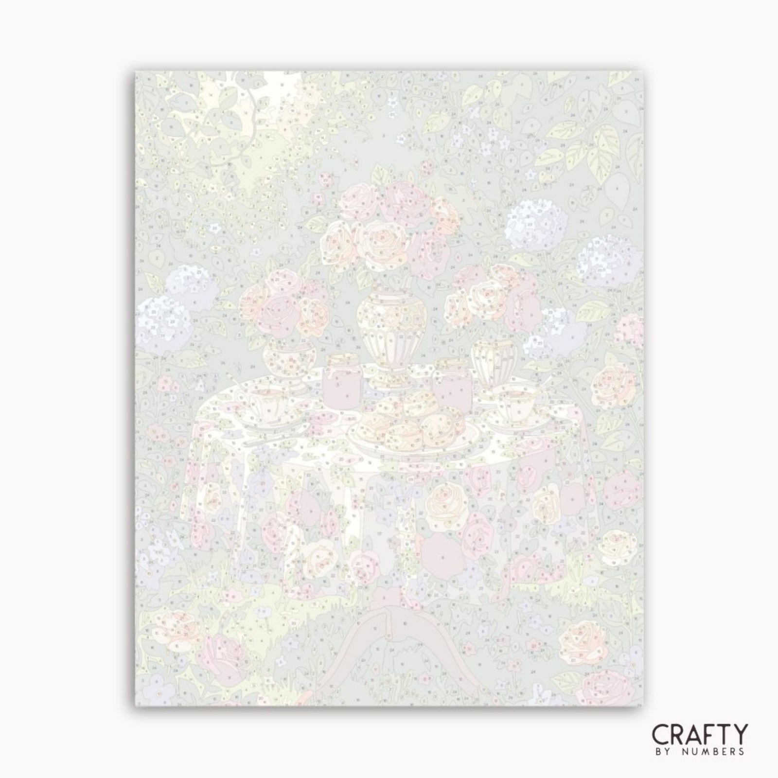 Iridescent paper sheet with a subtle floral pattern on a white background, branded 'Crafty by Numbers'.