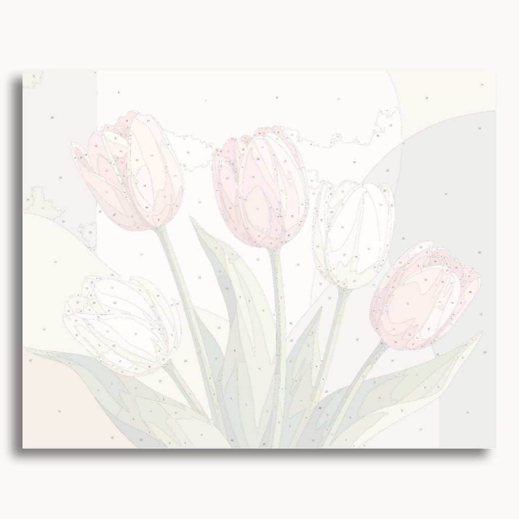 Numbered canvas preview for the Blush Tulips paint by numbers kit