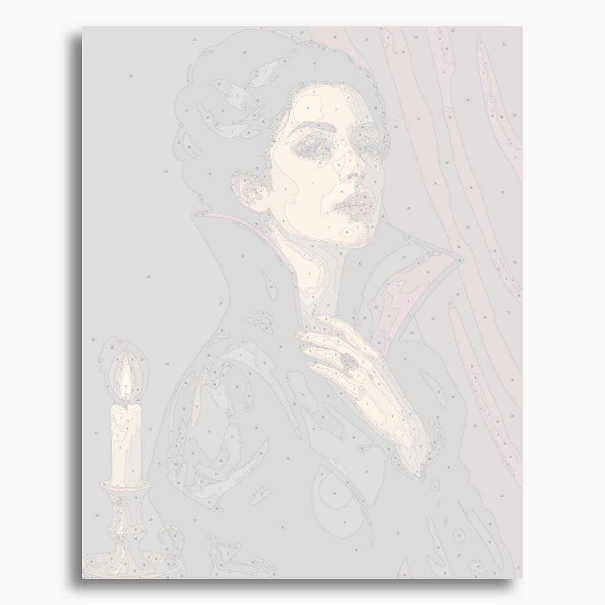 Numbered canvas preview for the Crimson Countess paint by numbers kit