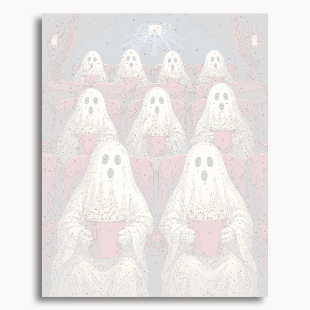 Numbered canvas preview for the Boo at the Movies paint by numbers kit