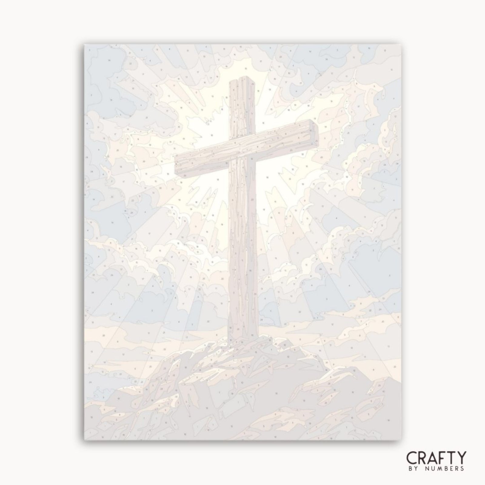 Numbered canvas preview for Radiant Cross paint by numbers with outlined color sections