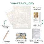 List of items included in a painting kit with text labels on a white background.