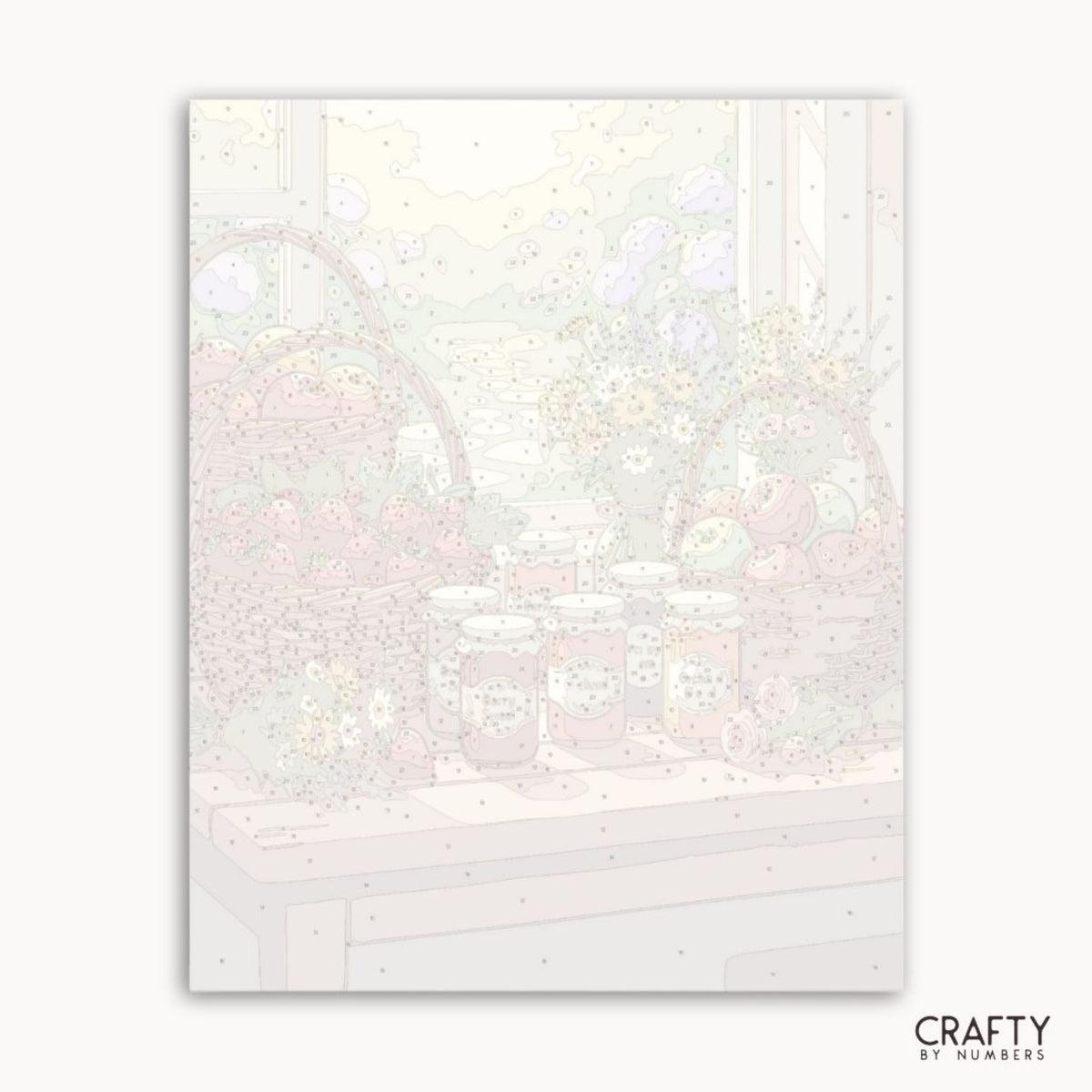 Papier blanc avec un motif subtil sur fond blanc, marqué « Crafty by Numbers ».