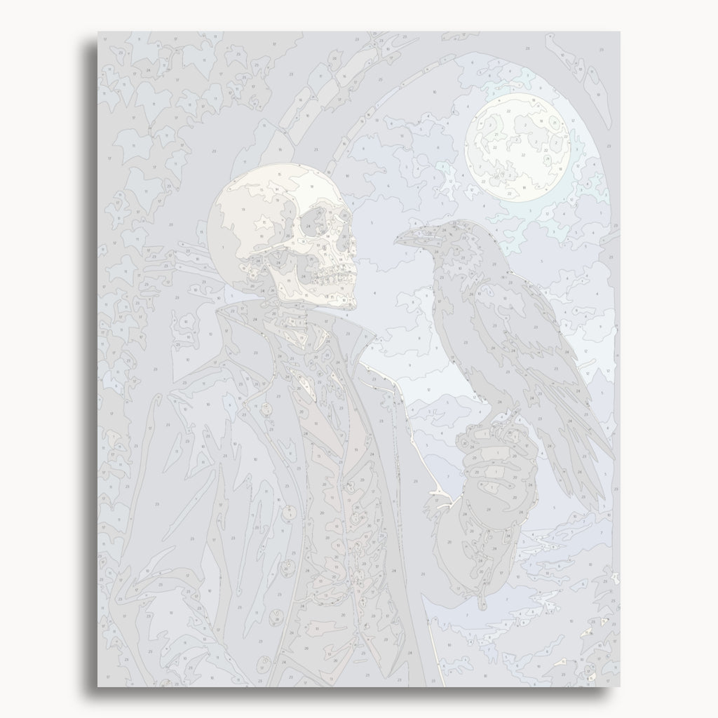 Numbered canvas preview for the Raven Companion paint by numbers kit