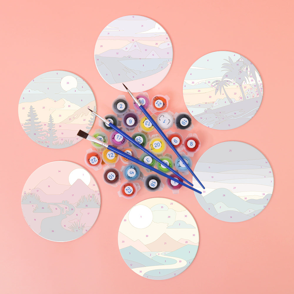 Dreamy scenery paint by numbers set, easy DIY wall art project for adults and teens.