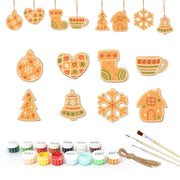Decorative Christmas ornaments with paint cans and brushes on a white background