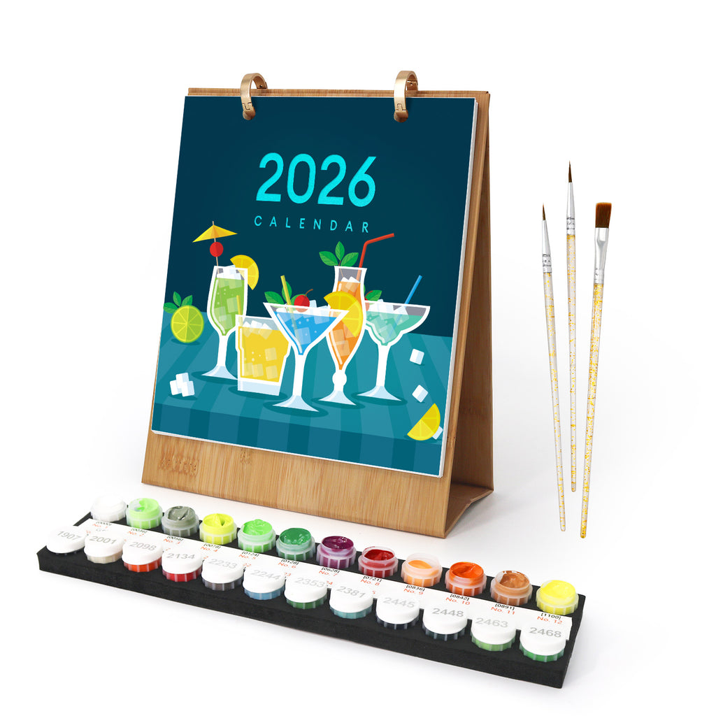 Obra de arte pintada por números con un diseño creativo de calendario de cócteles.