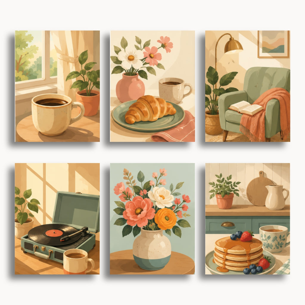 Mini juego de pintura por números Cozy Café con seis diseños terminados