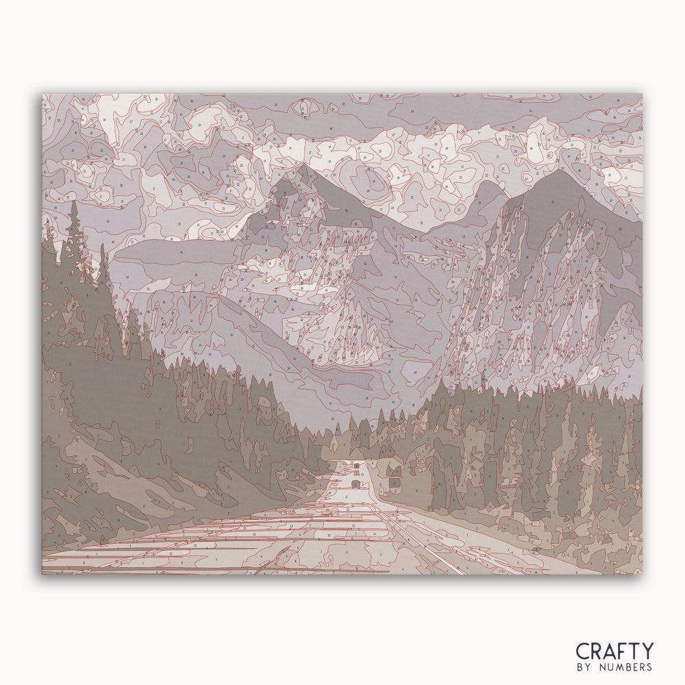 Road winding through a mountainous landscape paint by numbers canvas