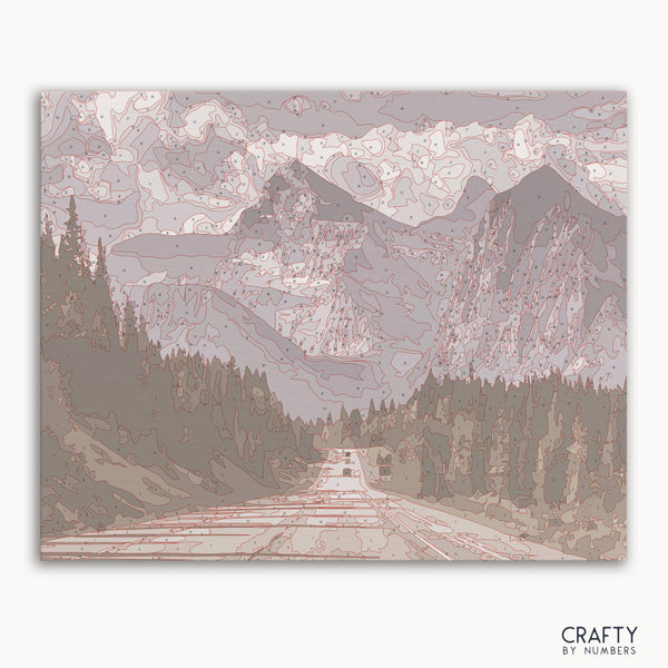 Road winding through a mountainous landscape paint by numbers canvas