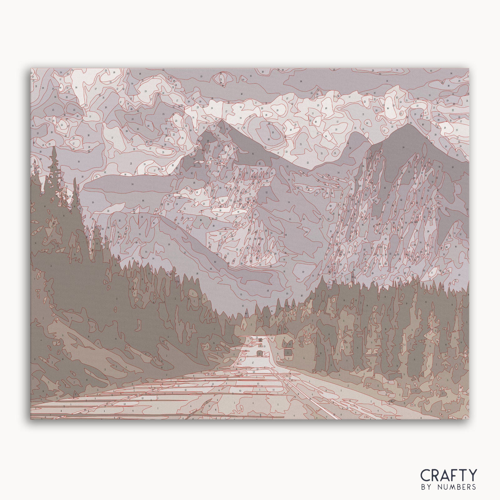 Straße schlängelt sich durch eine bergige Landschaft auf Leinwand zum Malen nach Zahlen