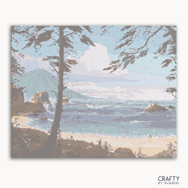 Morning Hike paint by numbers kit with sunrise over mountain trail and scenic landscape.