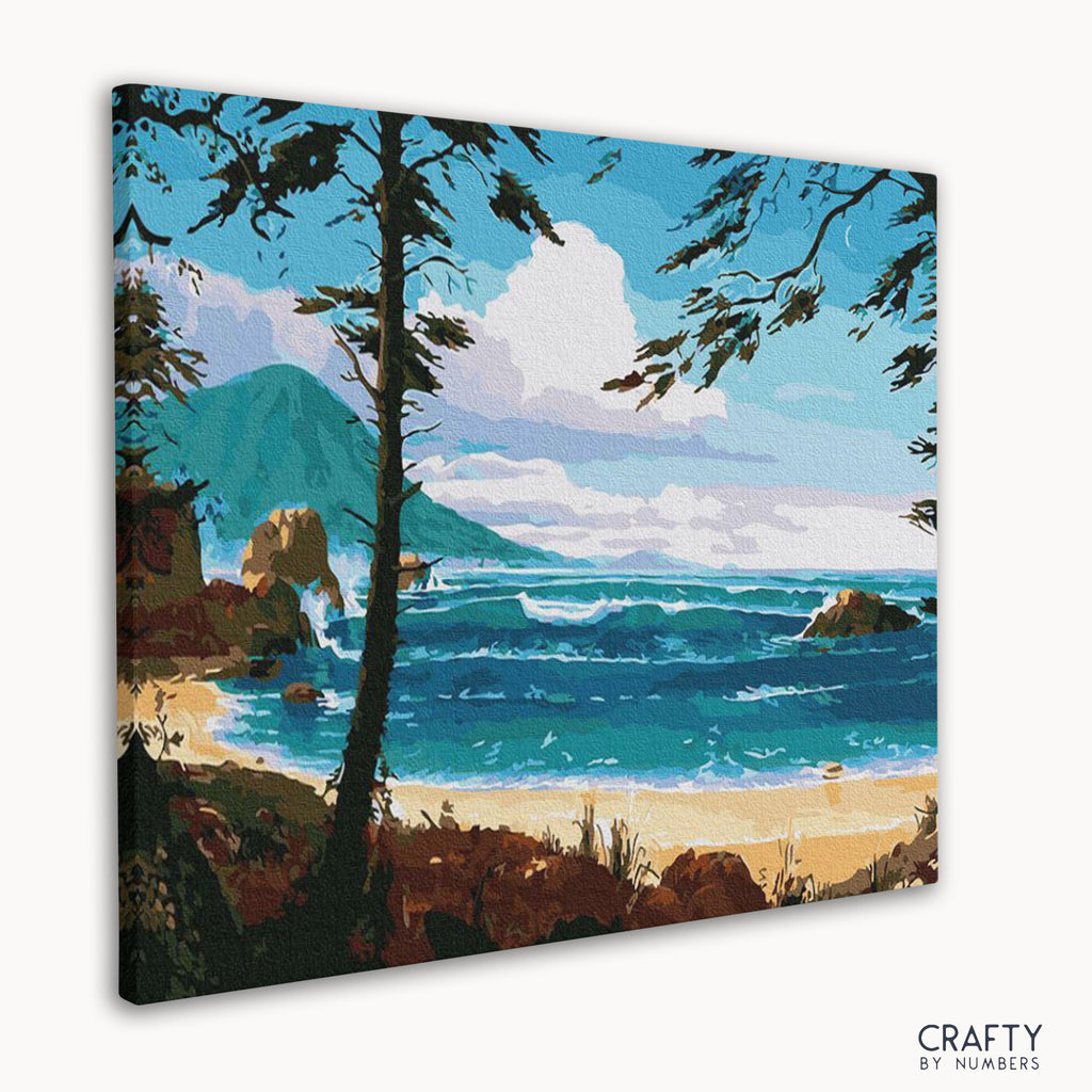 Close-up detail of Morning Hike by the Sea artwork