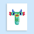 Colorful cartoon monster design on a light blue background