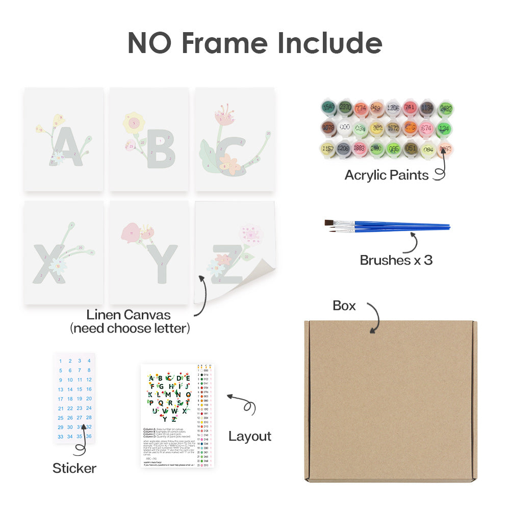 Artistic set with linen canvas, acrylic paints, brushes, and a box on a white background.