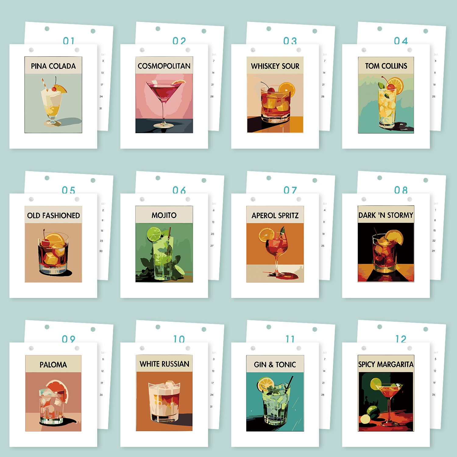 Adult DIY painting set featuring alcoholic drinks and calendar artwork.