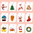  advent calendar with cartoon illustrations on a pink background