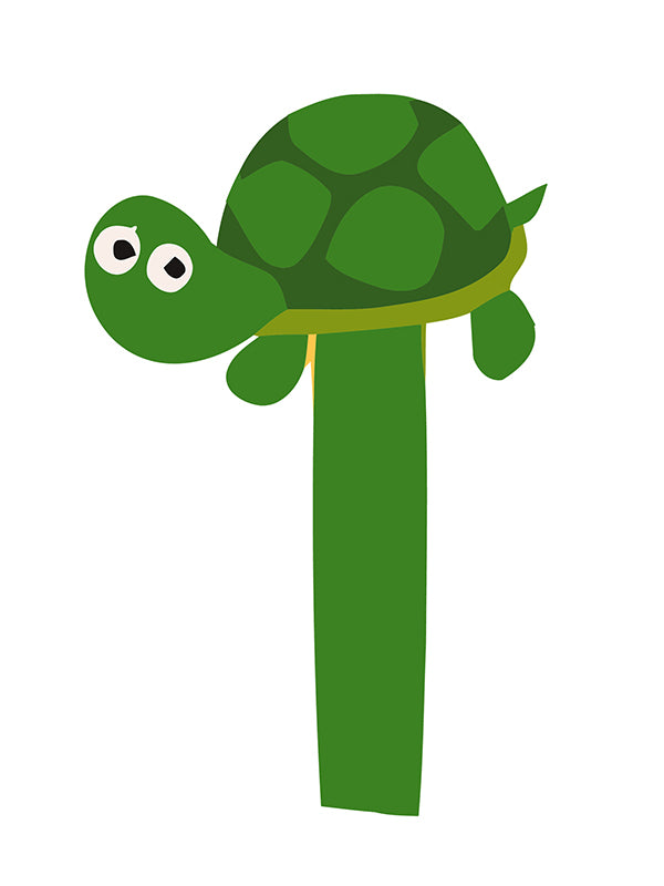 Green turtle-shaped pick on a white background