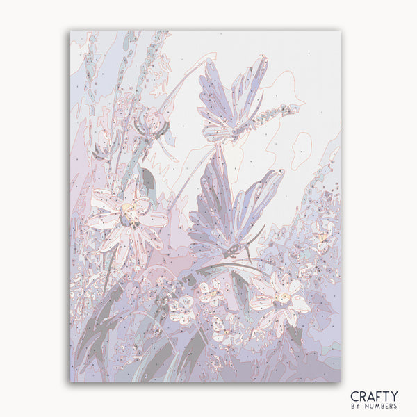 Purple Butterflies paint by number inspired by famous paintings featuring vivid colors and delicate details, reminiscent of van gogh famous paintings and famous flower paintings.