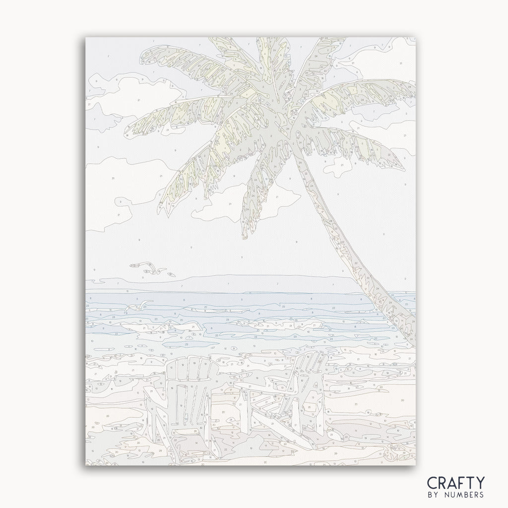 Paradise Beach paint by number showcasing vibrant colors and famous paintings inspired style with vincent van gogh famous paintings elements.