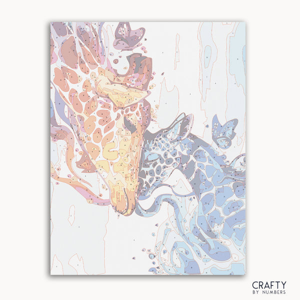 Giraffe Mother's Love tenderly portraying bond, inspired by famous paintings, vincent van gogh famous paintings, most famous paintings.