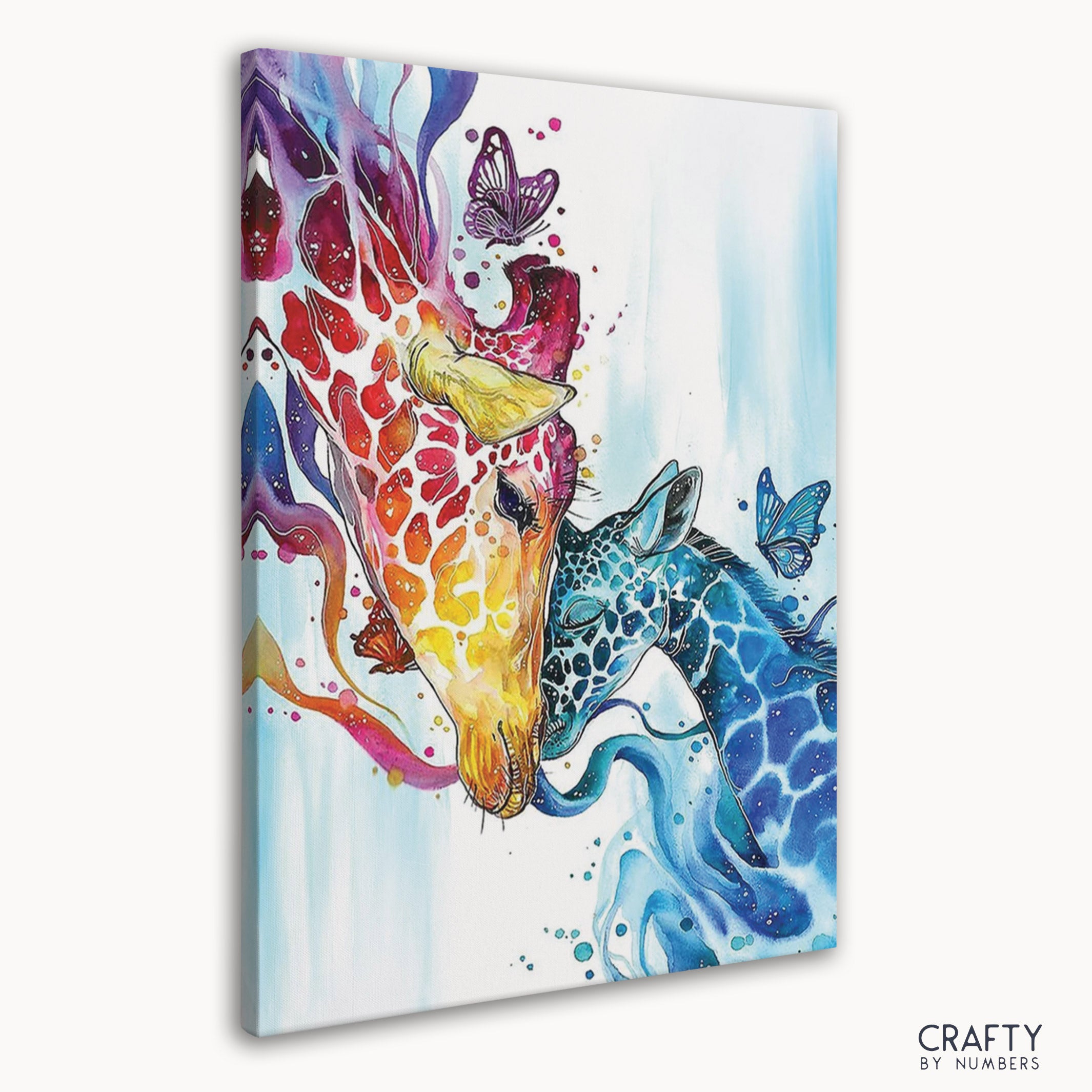 Heartwarming giraffe mother and calf scene illustrating famous landscape paintings, famous artists paintings, famous art paintings.