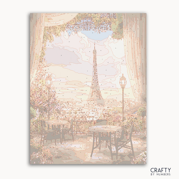 Sunset view of Eiffel Tower from a Paris café terrace paint by numbers canvas