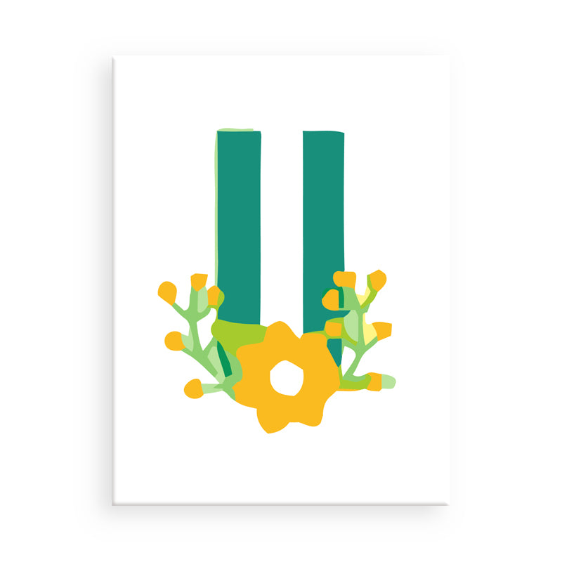 Decorative letter 'L' with floral elements on a white background