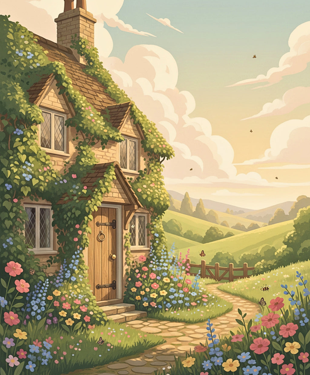 Peinture par numéros Golden Meadow Cottage terminée
