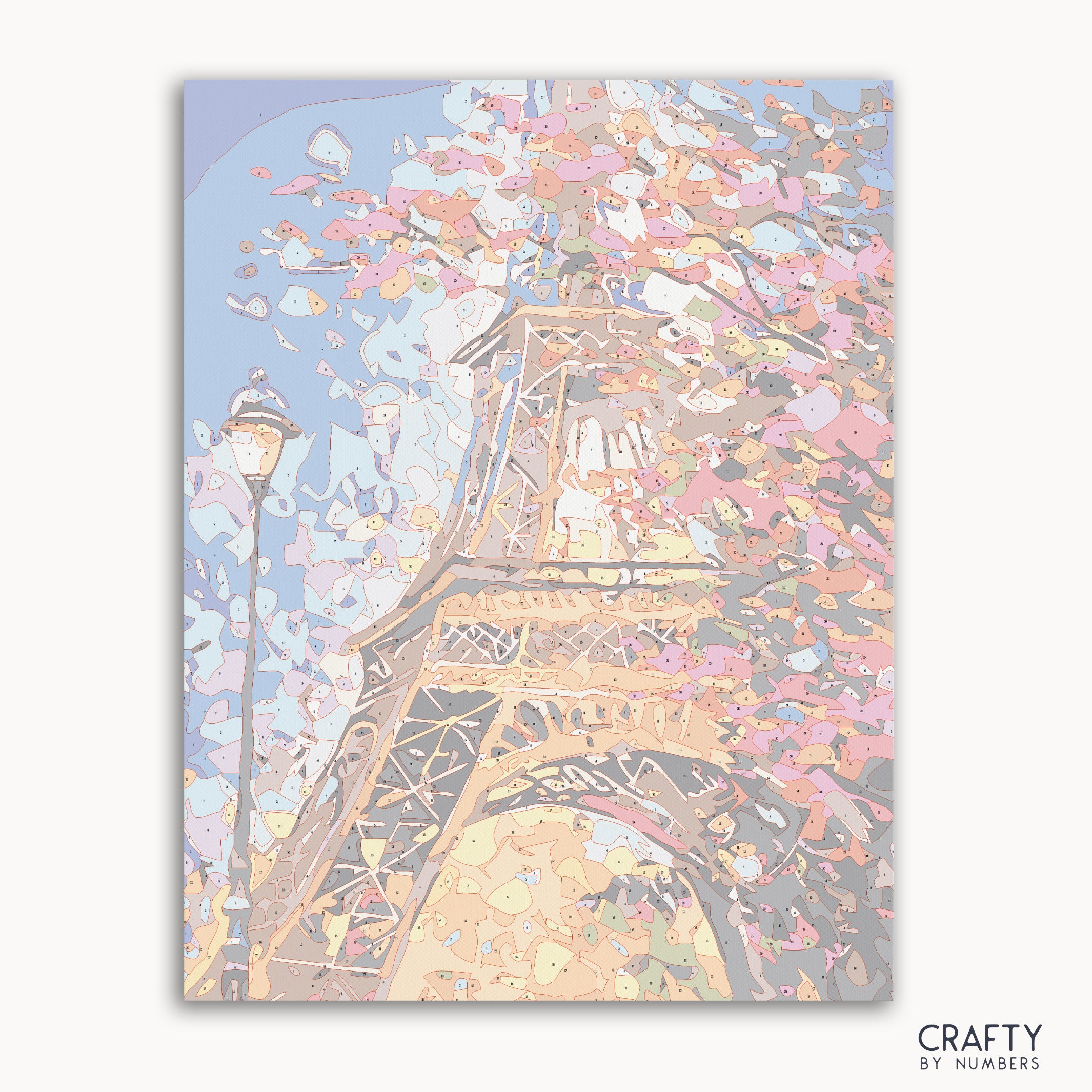 The Charm of Paris paint by numbers Love depicts a romantic Paris street scene reminiscent of famous paintings with delicate brush strokes and vibrant colors, perfect for lovers of famous landscape paintings.