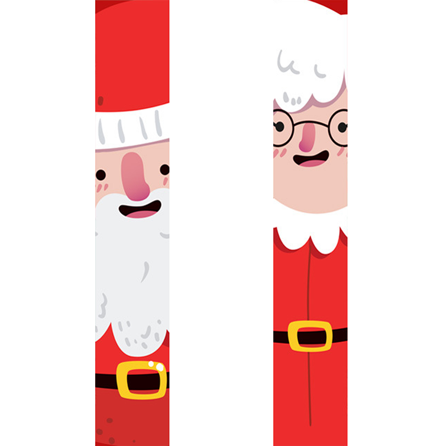 Two cartoon characters, one resembling Santa Claus and the other an elf, on a white background.