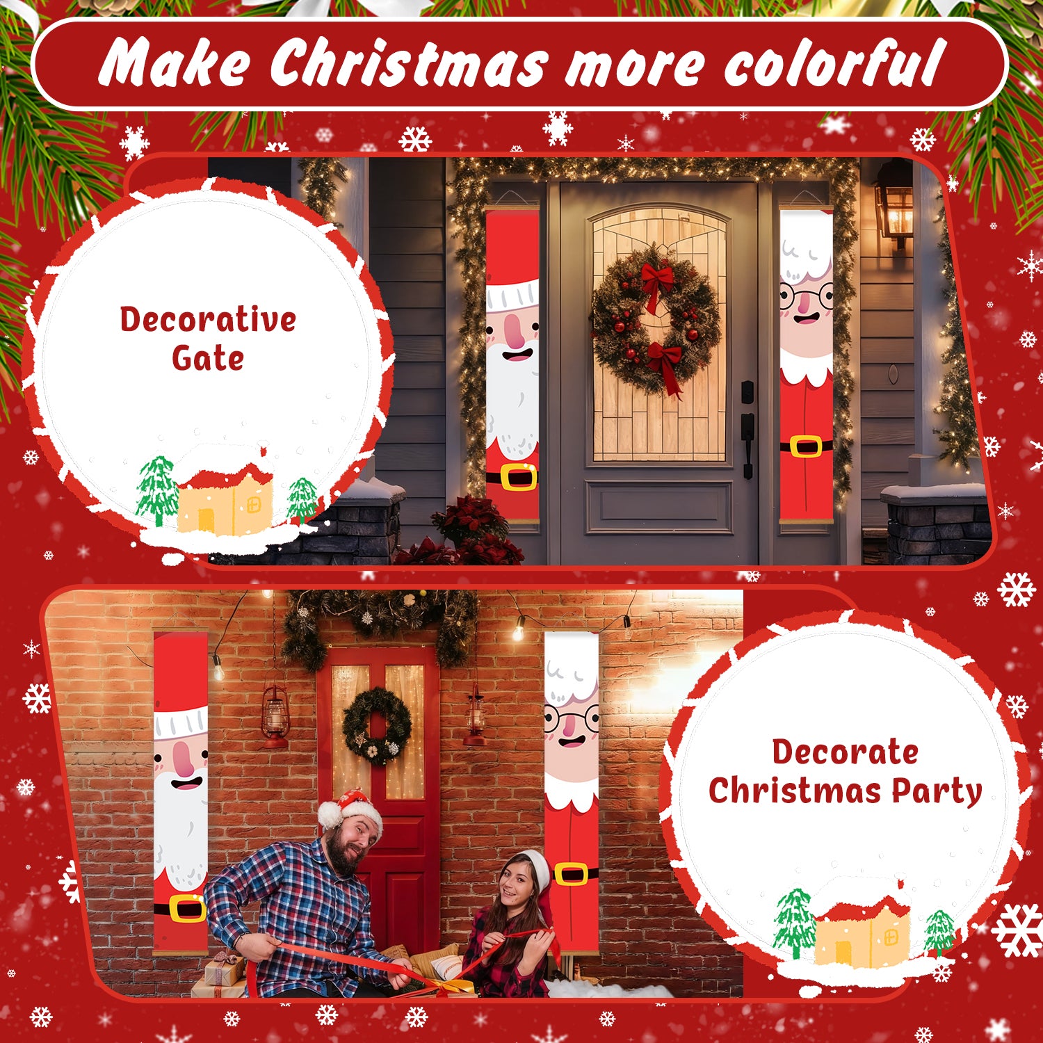 Puerta decorativa con diseño de Papá Noel para decoración navideña.