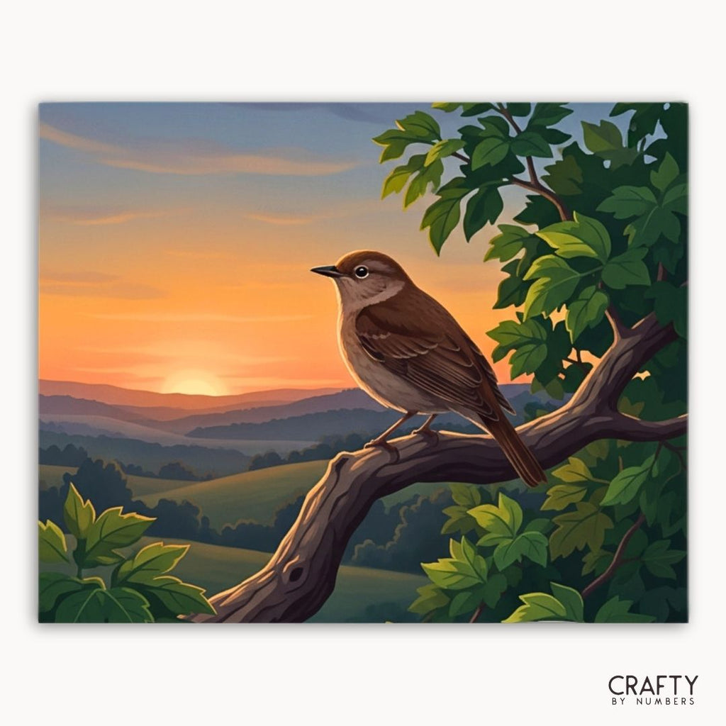 Sunset Meadow Songbird paint by numbers artwork on canvas