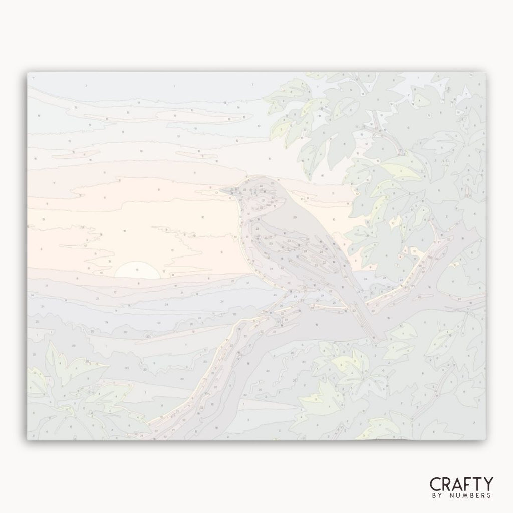 Numbered canvas preview for the Sunset Meadow Songbird paint by numbers kit