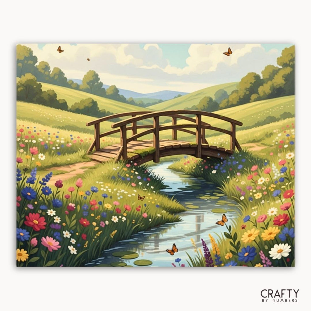 Meadow Bridge Bliss paint by numbers artwork on canvas