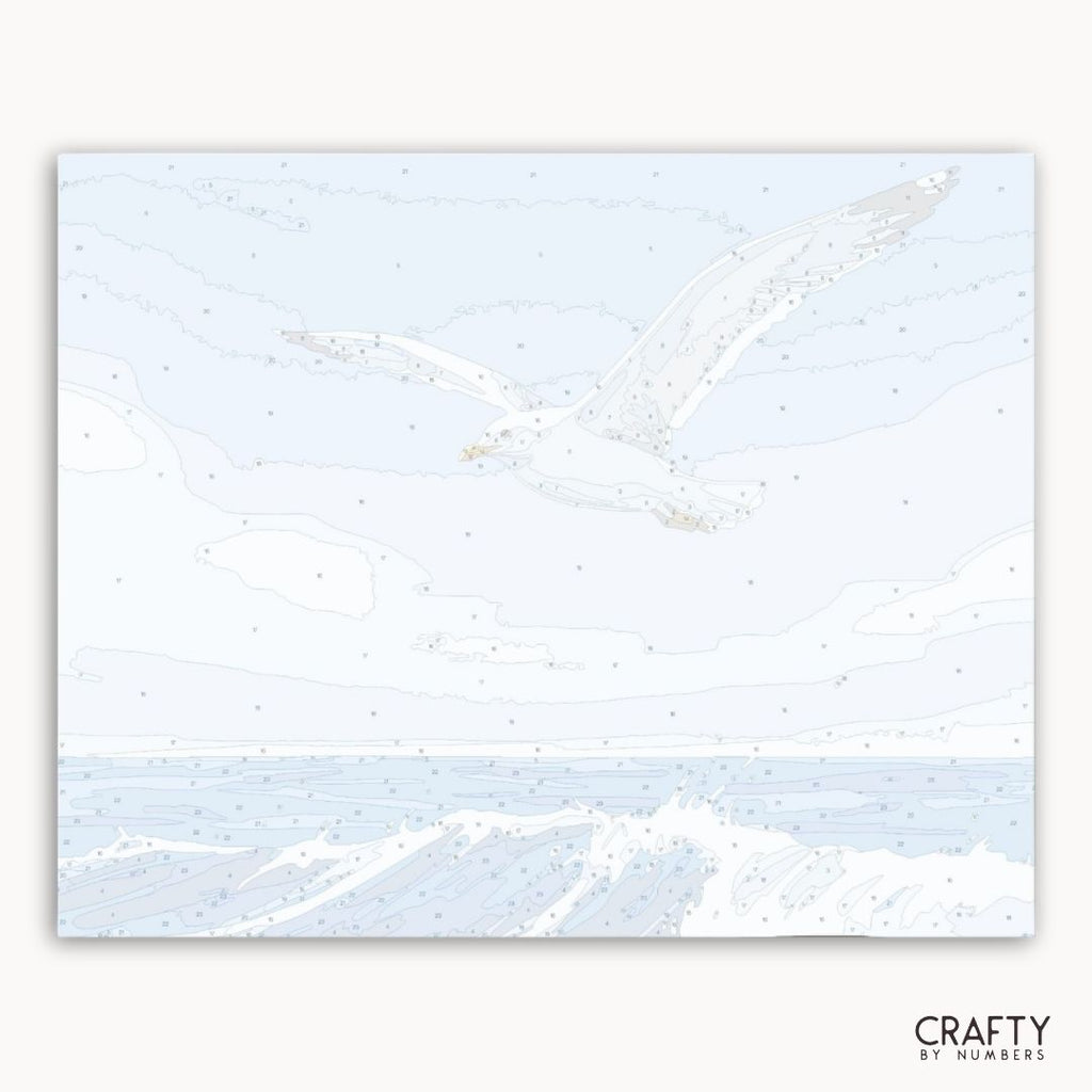 Numbered canvas preview for the Ocean Breeze Seagull paint by numbers kit