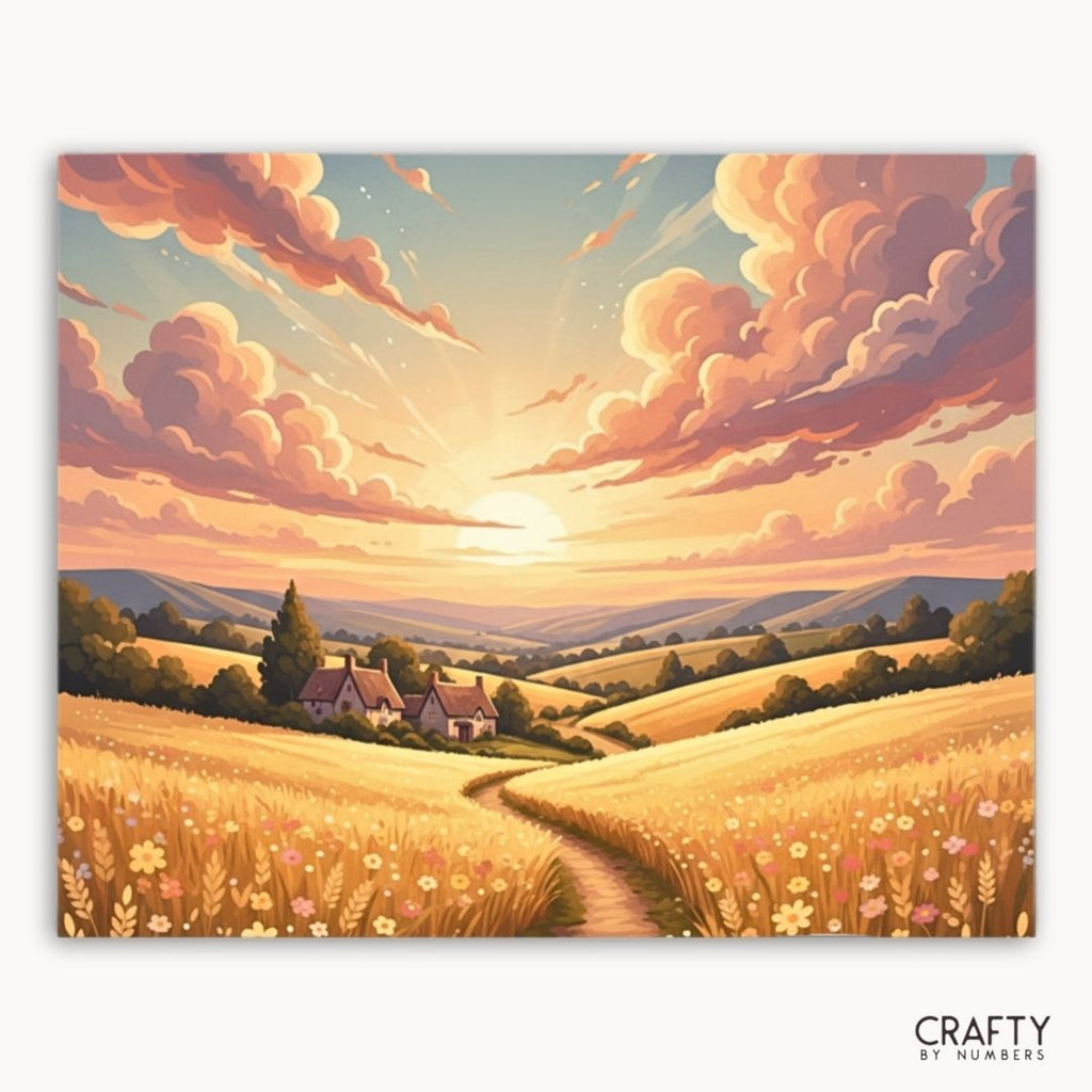Golden Valley Sunset paint by numbers artwork on canvas