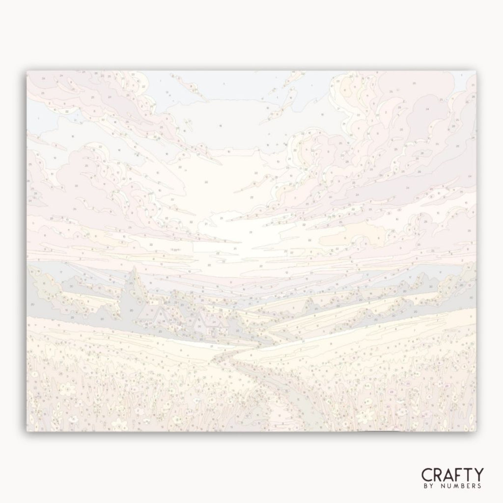 Numbered canvas preview for the Golden Valley Sunset paint by numbers kit