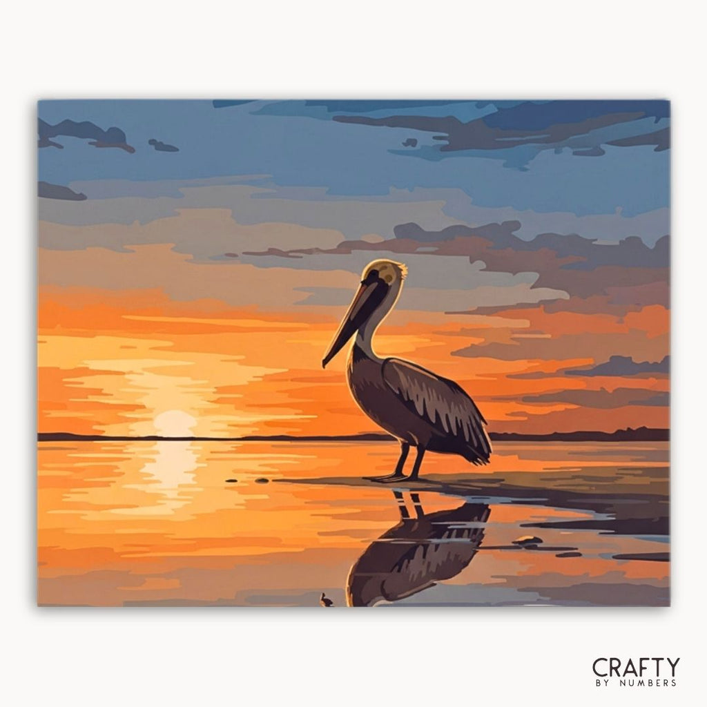 Sunset Shore Pelican paint by numbers artwork on canvas