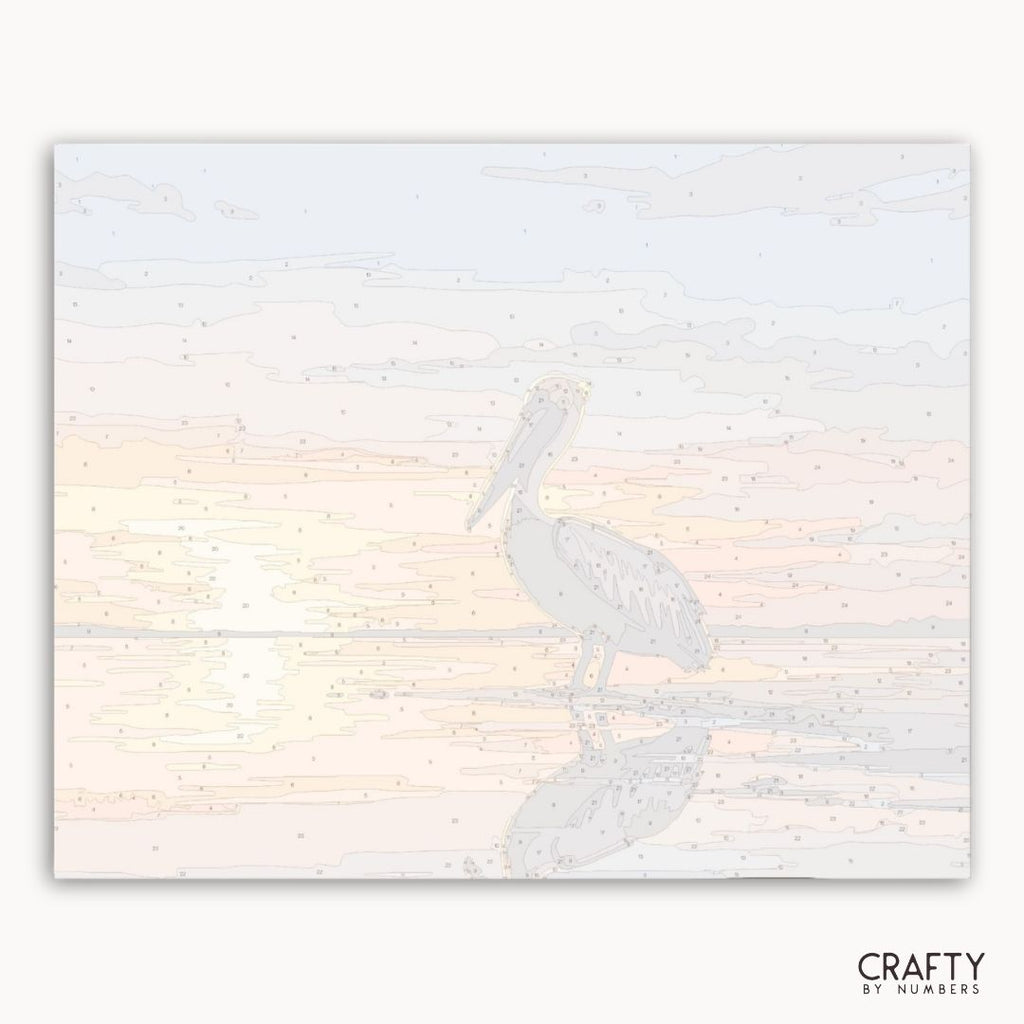 Numbered canvas preview for the Sunset Shore Pelican paint by numbers kit